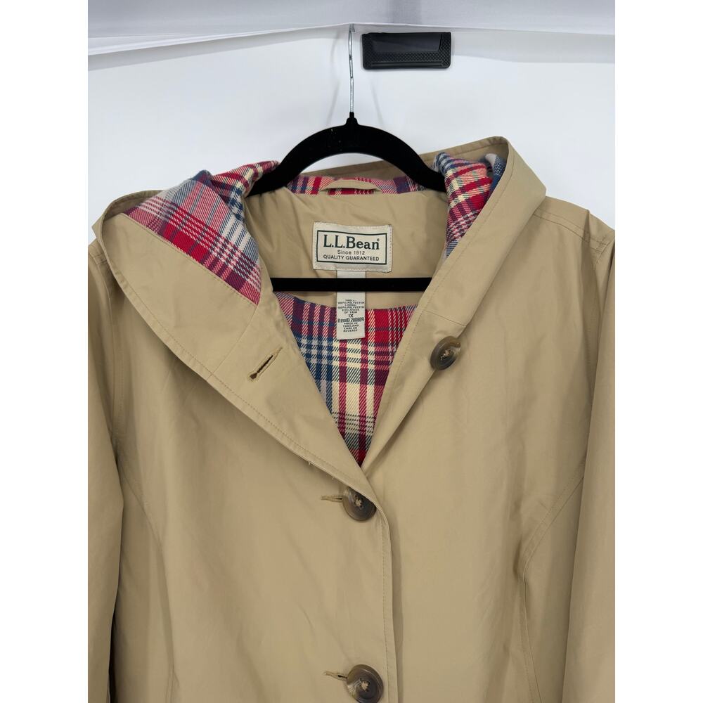 Vintage L.L. BEAN 1X Womens Khaki Mackintosh Jacket Flannel Lined Rain Coat Hood - Picture 10 of 16